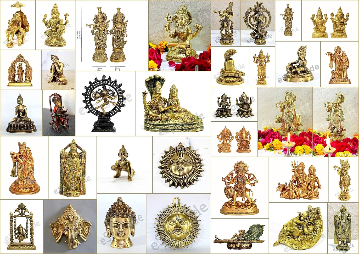 Size 21 eSplanade - Brass Radha Krishna - Big Size - Brass Radha Idol Statue Sculpture (21) (Krishna Antique)